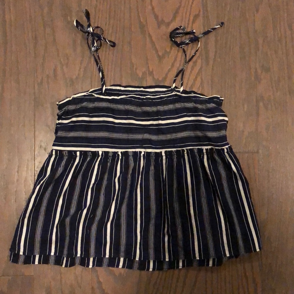 On the road blue and white striped tank